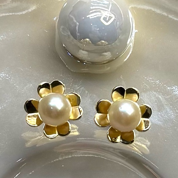 EPA43 Japanese 6-7mm CHAMPAGNE AkoyaPearl CLOVER Earrings 18K YELLOW GOLD S925